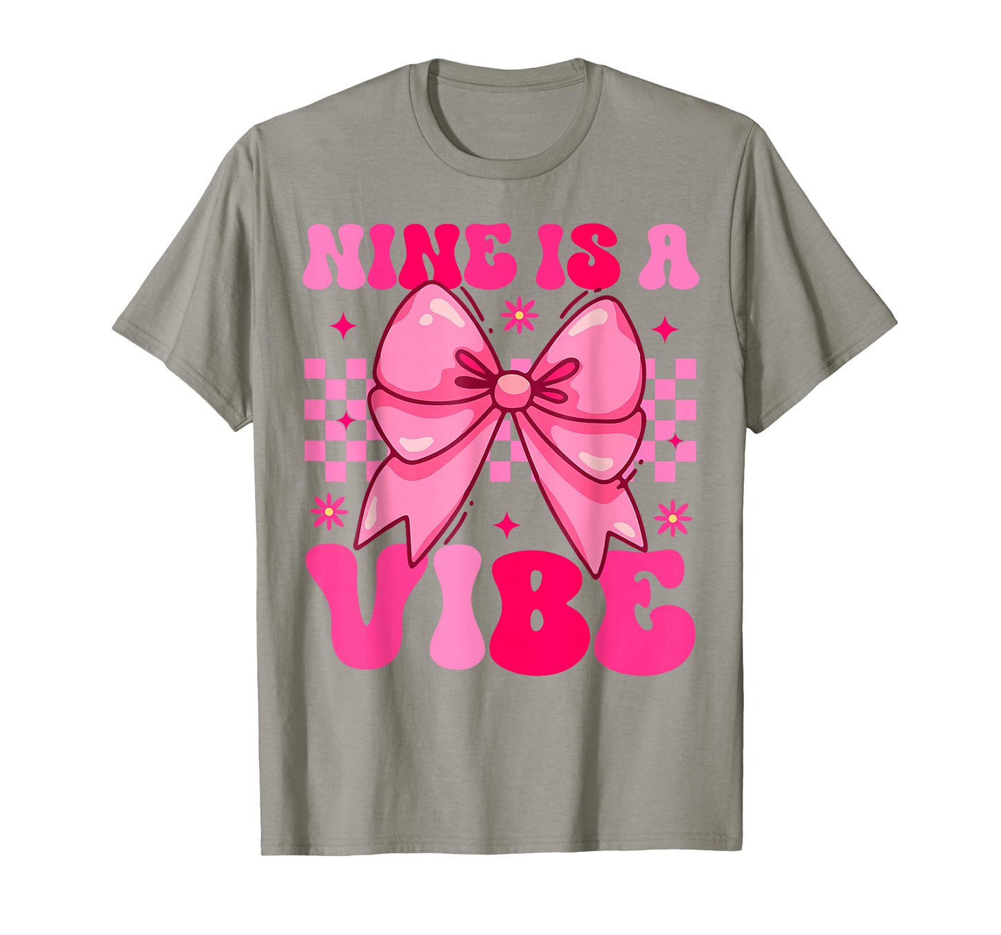 Groovy Birthday Nine Is A Vibe Girls Teens Coquette Bow Bday T-Shirt