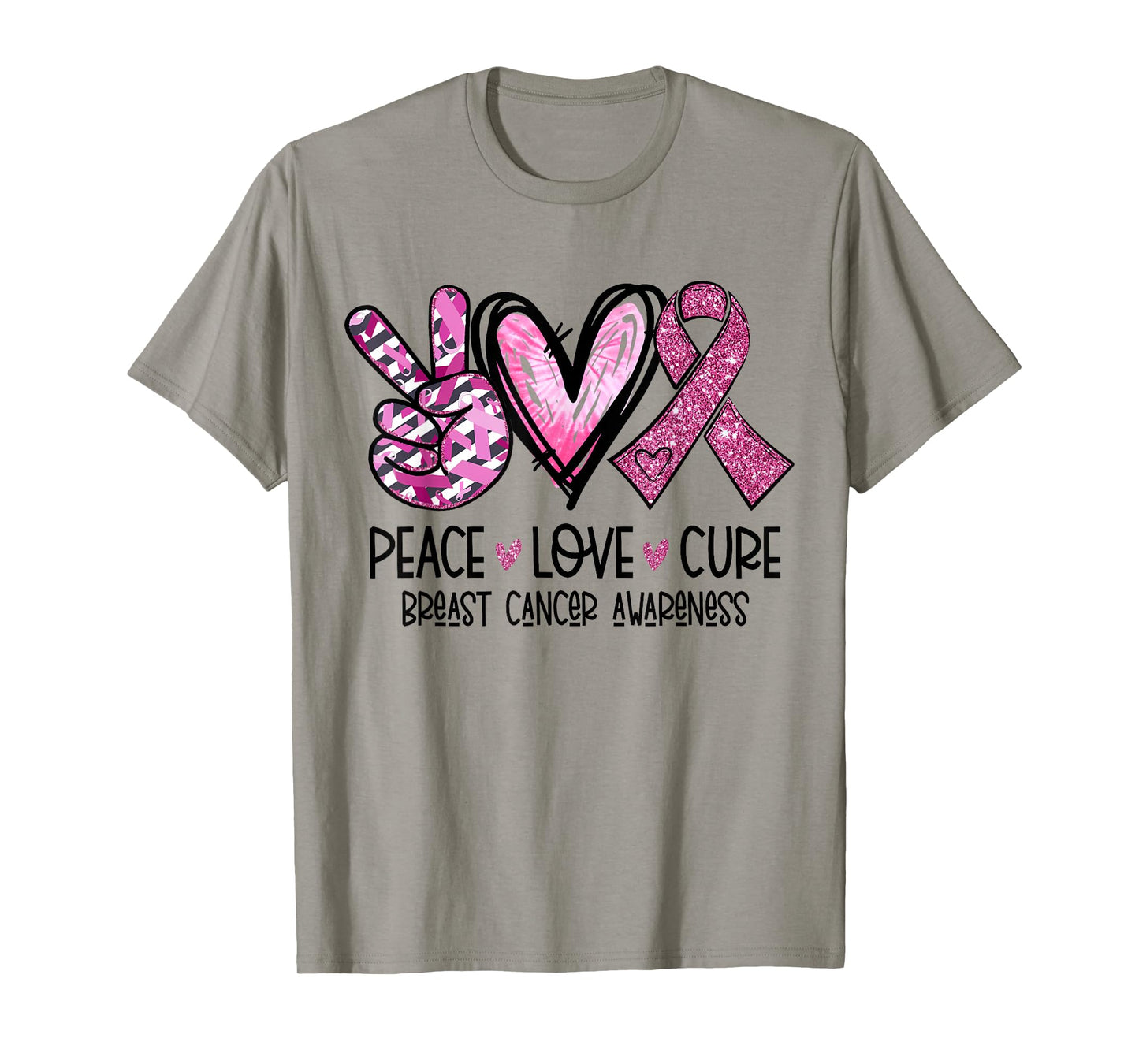 Peace Love Cure Pink Ribbon Cancer Breast Awareness T-Shirt