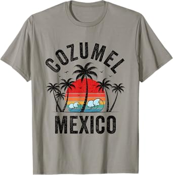 Cozumel Mexico Beach Palm Trees Sunset Surf Vintage Men Women Girls Kids T-Shirt