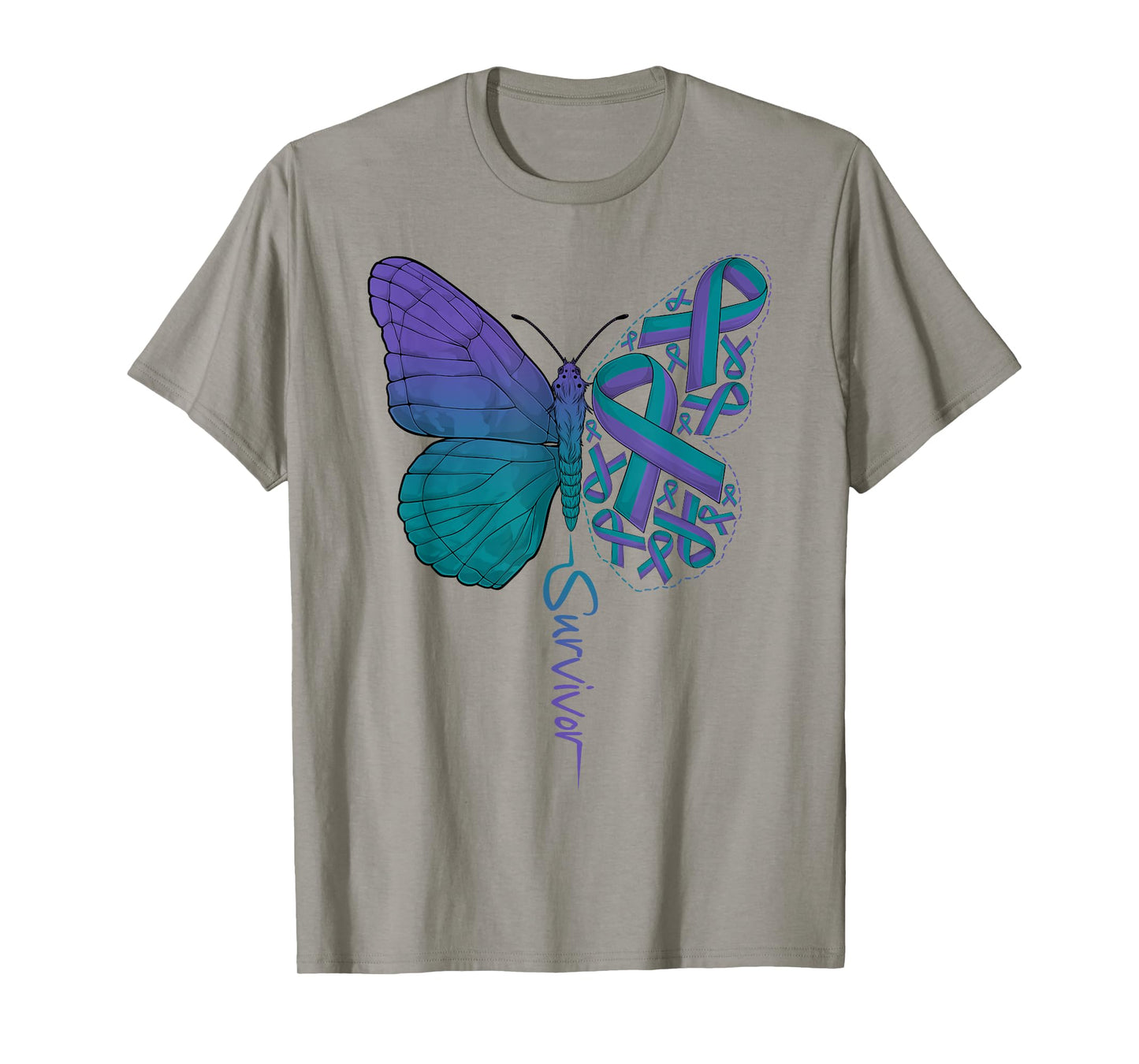 I Am A Survivor Anal Cancer Purple & Green Ribbon Butterfly T-Shirt