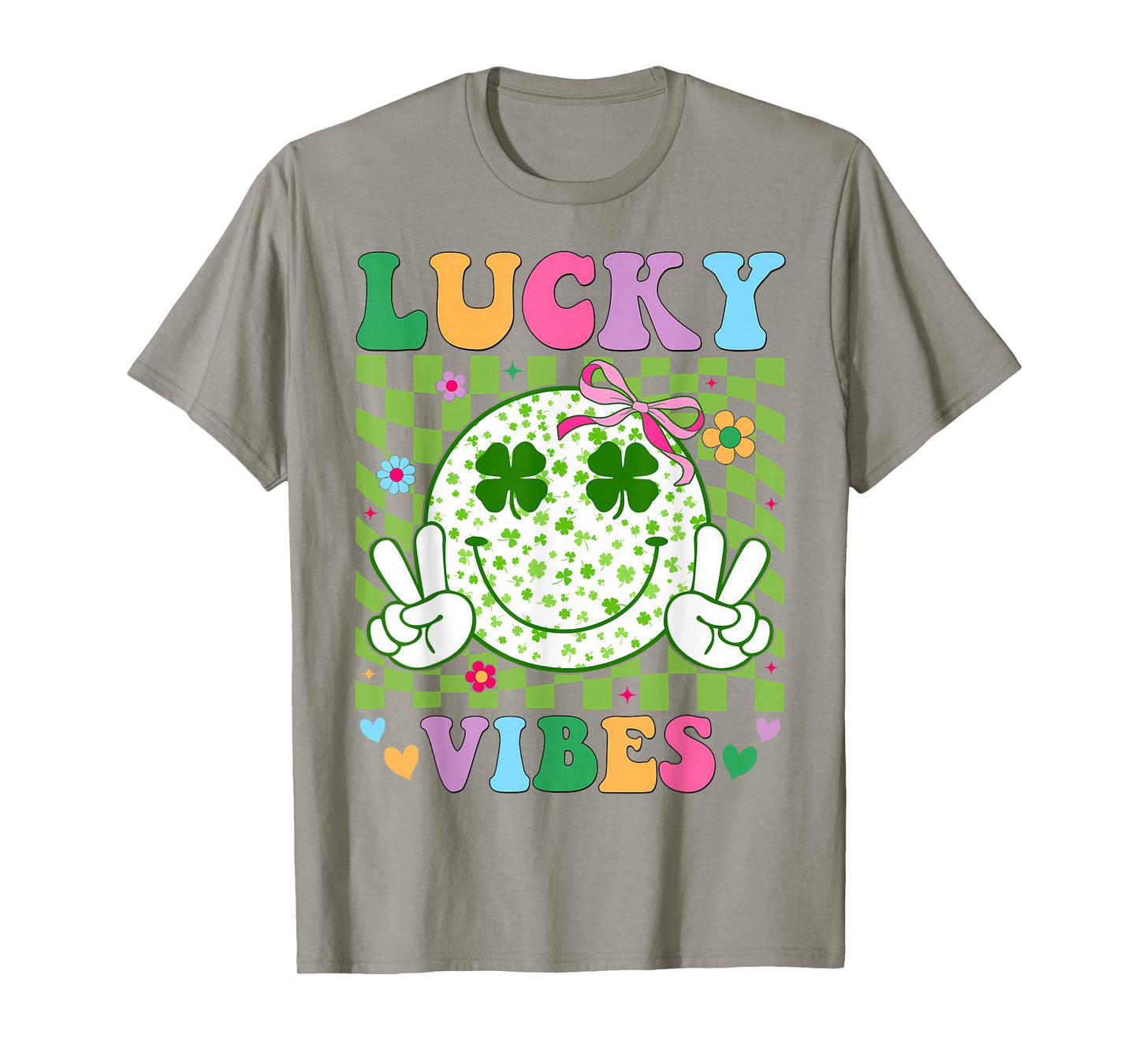 Groovy St Patricks Day Lucky Vibes Shamrock Women Girls Kids T-Shirt