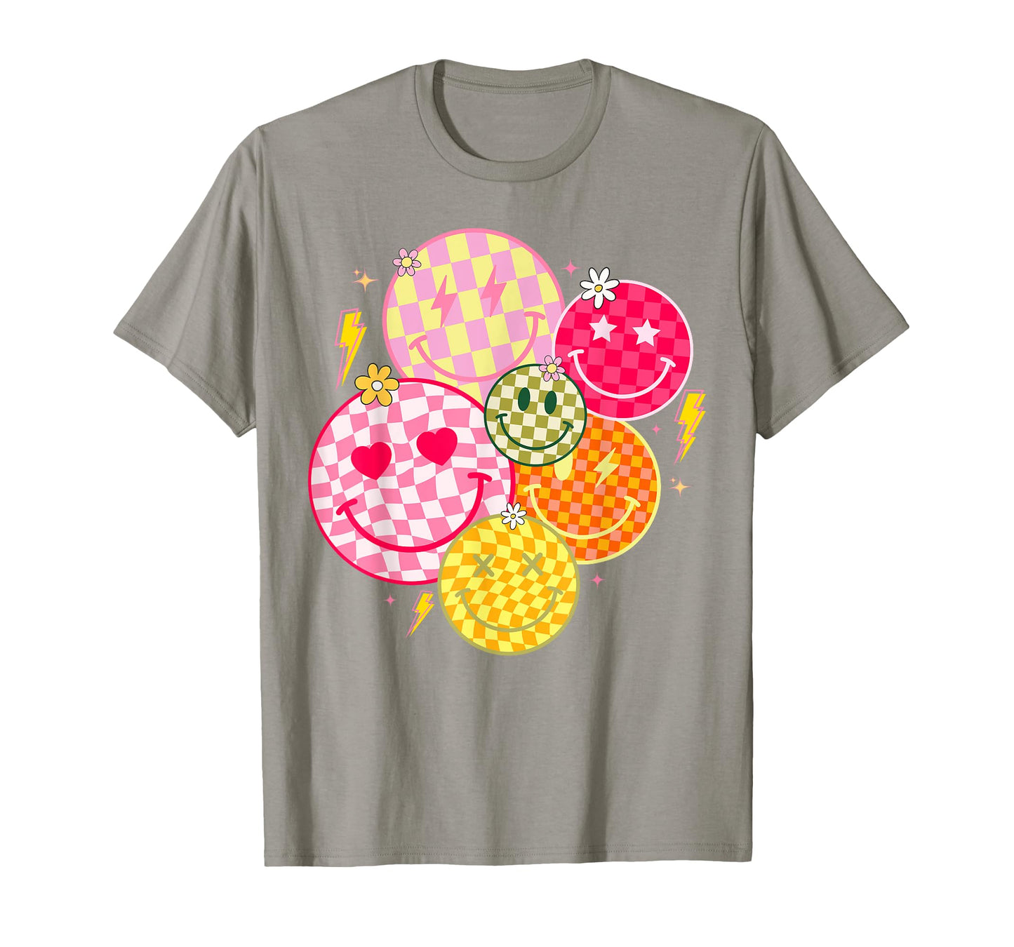 Retro Happy Face Shirt Checkered Pattern Smile Face Trendy T-Shirt
