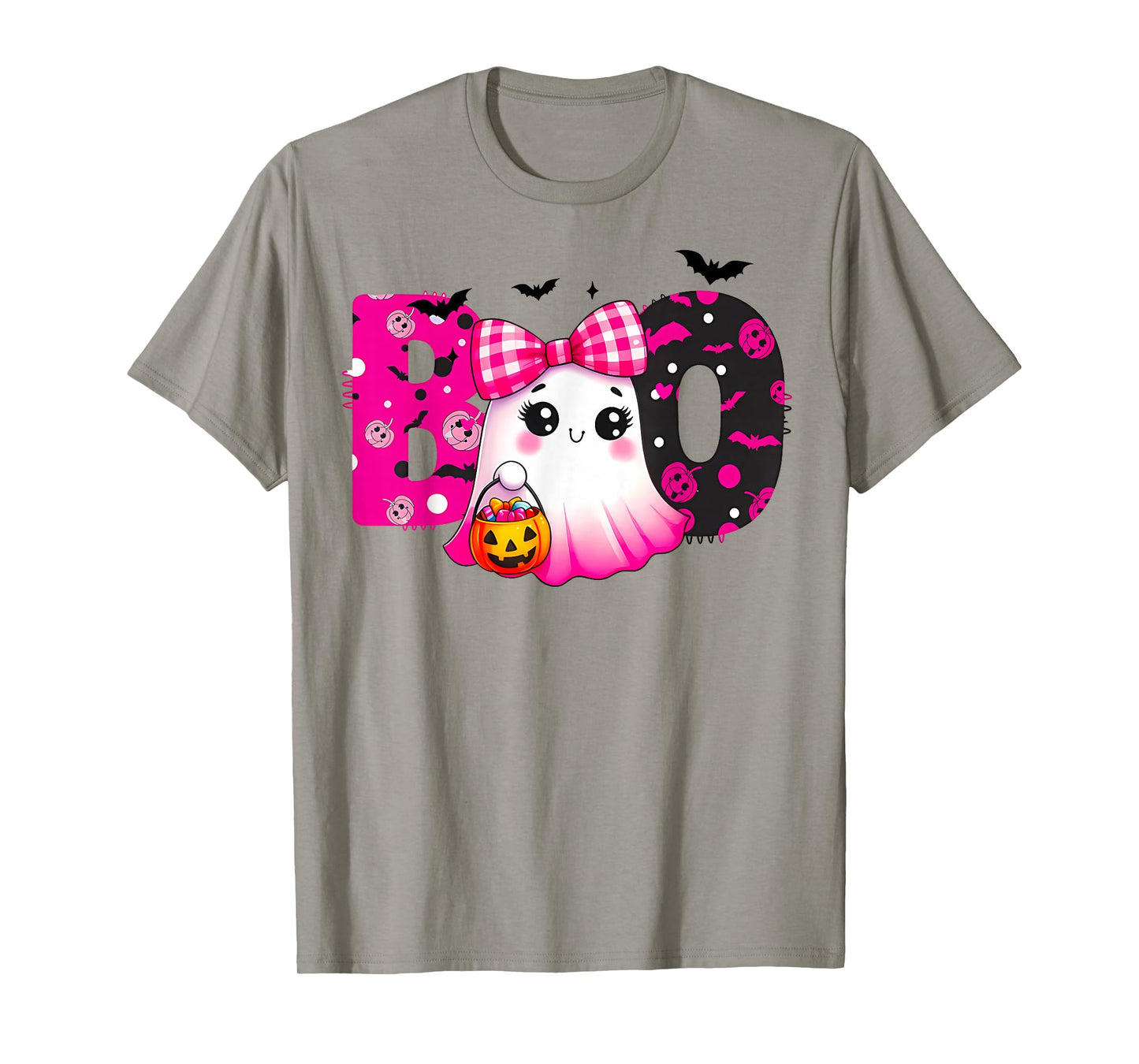 Cute Ghost BOO Pink Bow Kawaii Halloween Kids T-Shirt