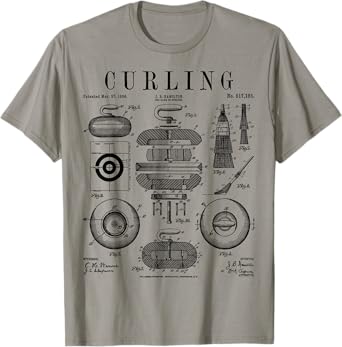 Curling Stone Player Curler Winter Sports Vintage Patent T-Shirt