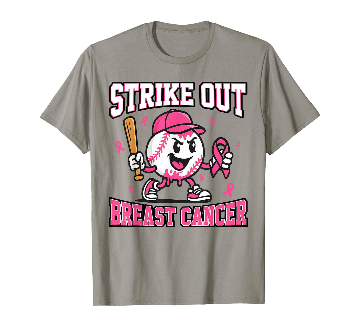 Strike Out Breast Cancer Baseball Ice Cream Drip Pink Ribbon T-Shirt