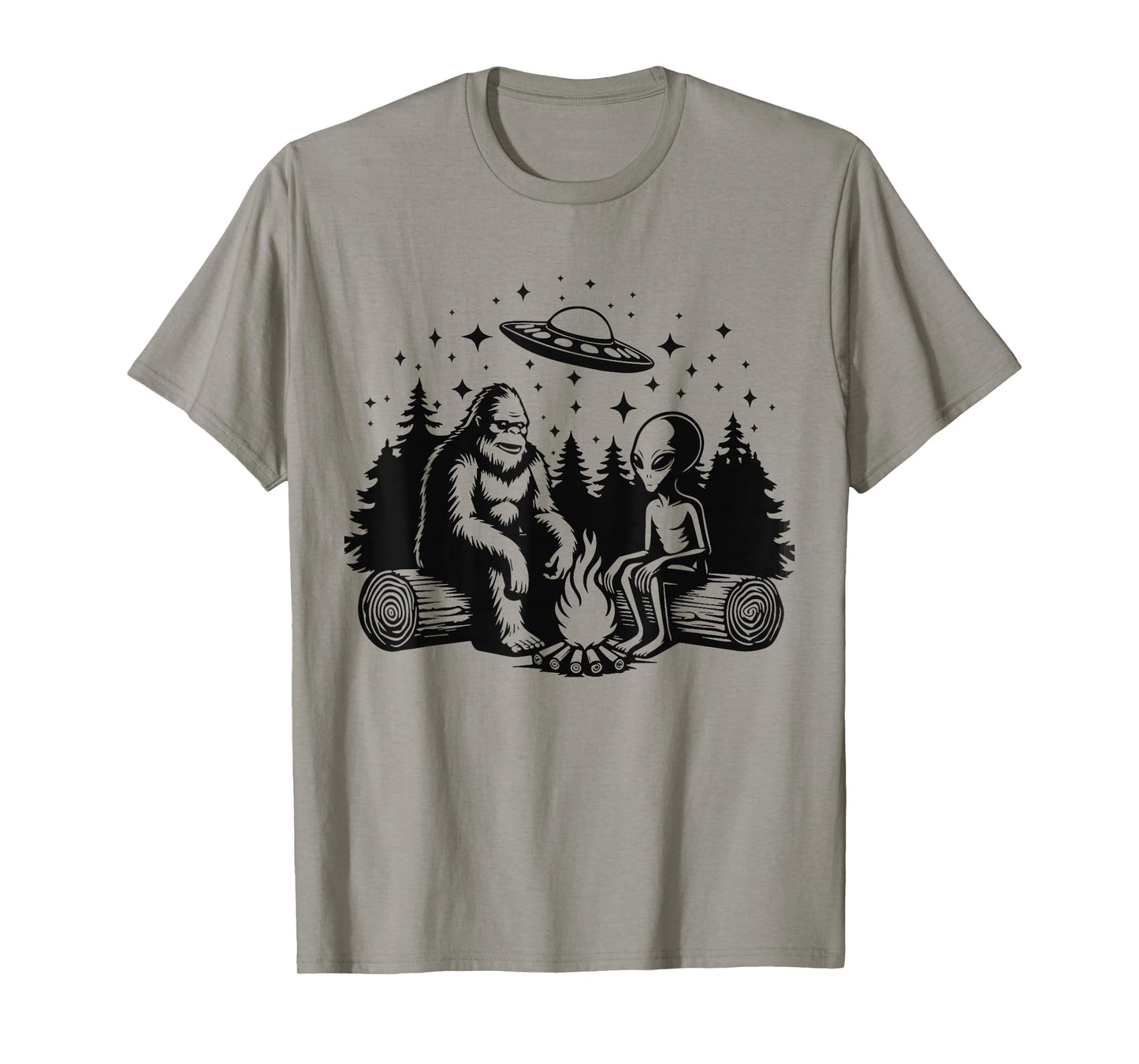Bigfoot And Alien Campfire Gifts For Outdoor Lovers T-Shirt