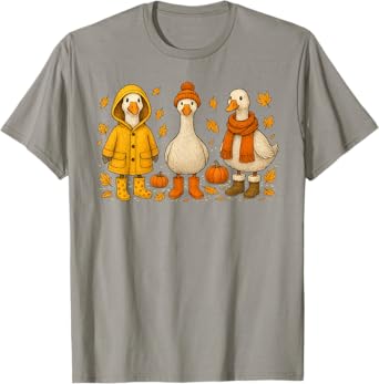 Cute Fall Goose Trio Autumn Leaves Cozy Sweater Weather T-Shirt