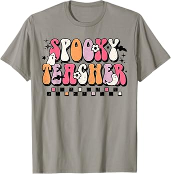 Funny Spooky Season Retro Spooky Teacher Halloween Costume T-Shirt