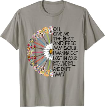 Oh Give Me The Beat And Free My Soul Hippie Guitar Daisy T-Shirt