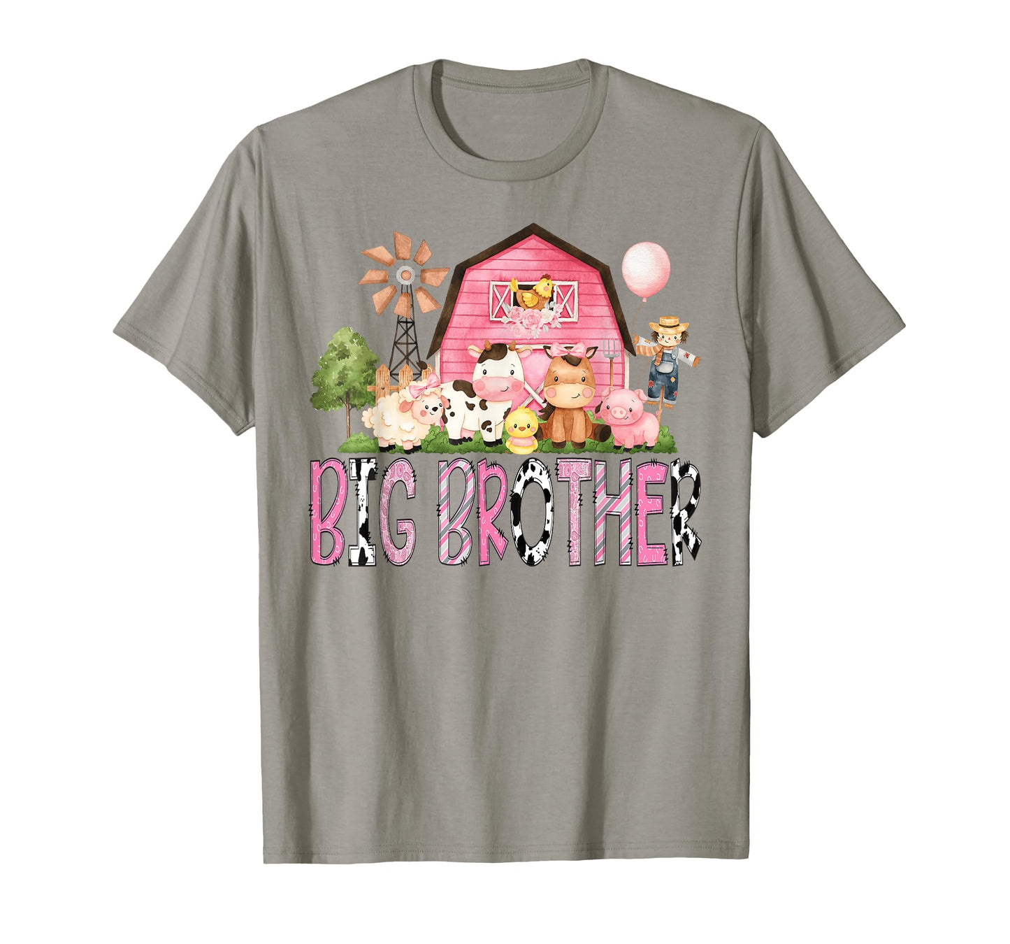 Big Brother Pink Farm Cow Lover Birthday Girl Matching T-Shirt