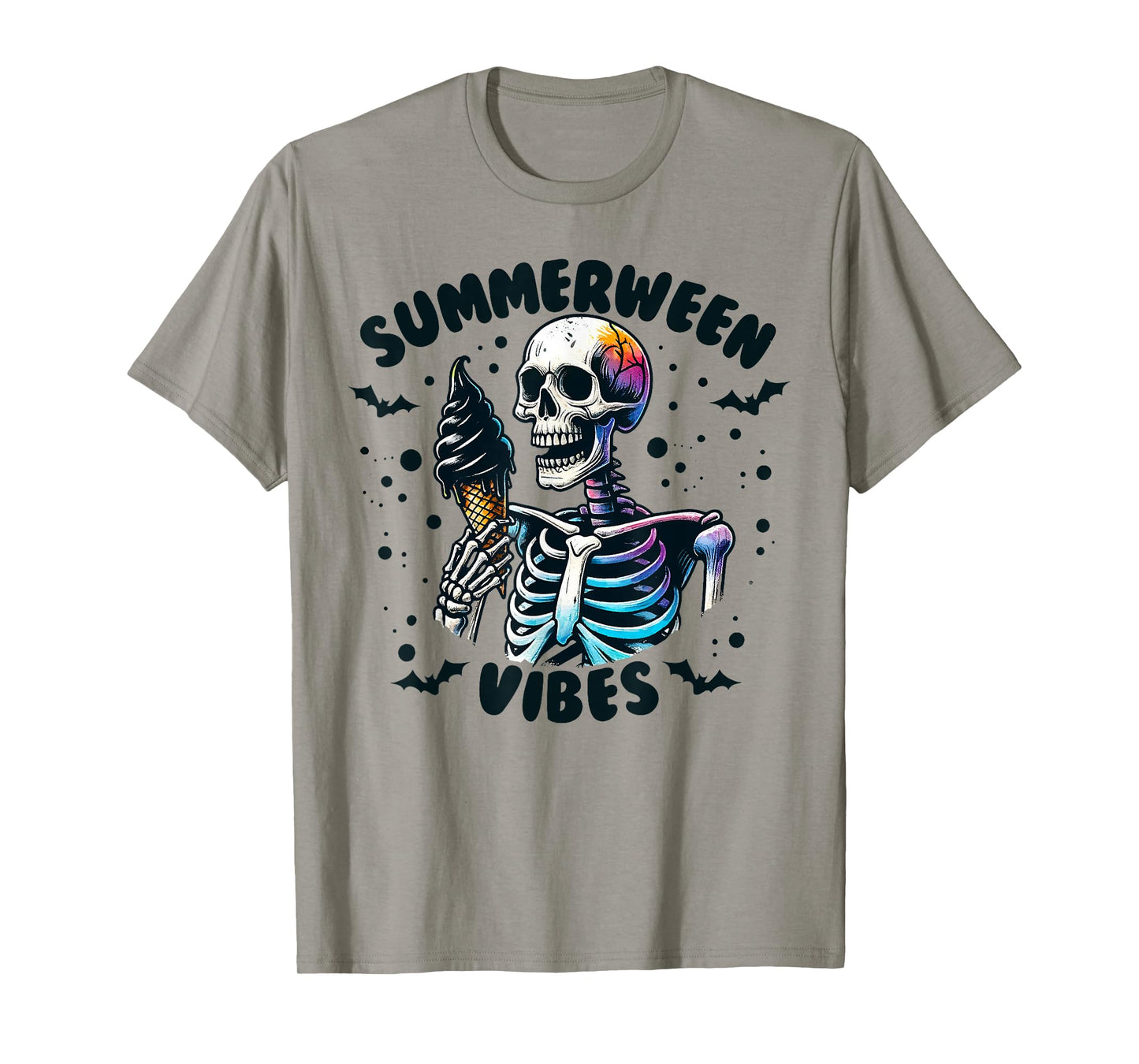 Summerween Vibes Skeleton Ice Cream Summer Vacation Funny T-Shirt