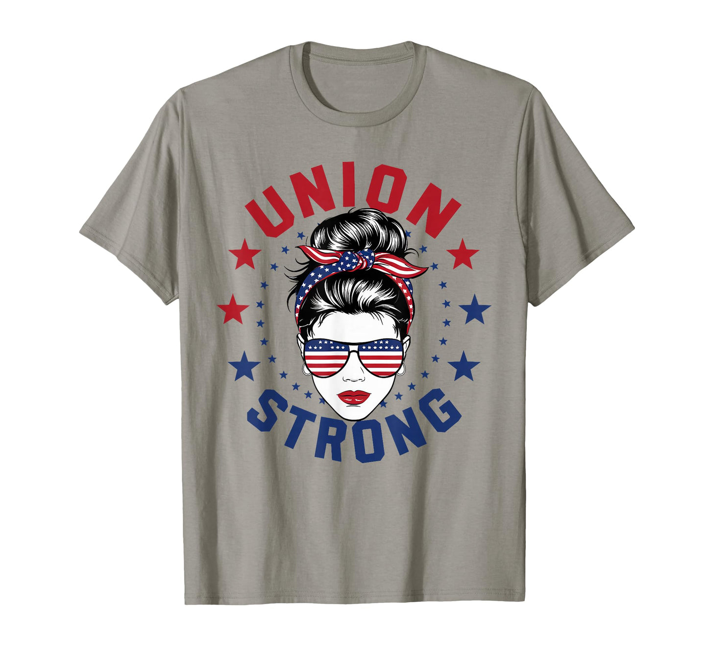 Union Strong For Women Labor Day Messy Bun USA Flag T-Shirt