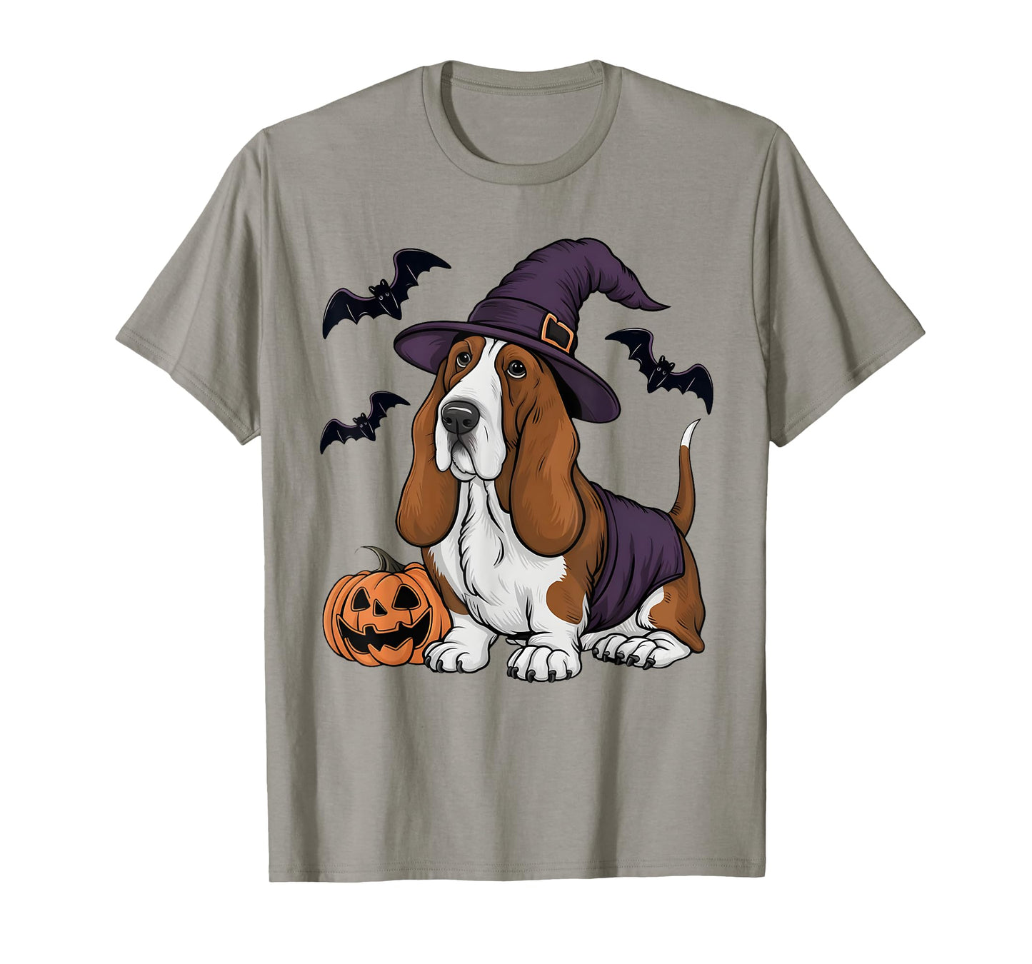 Pumpkin Bat Witch Costume Basset Hound Dog Halloween T-Shirt