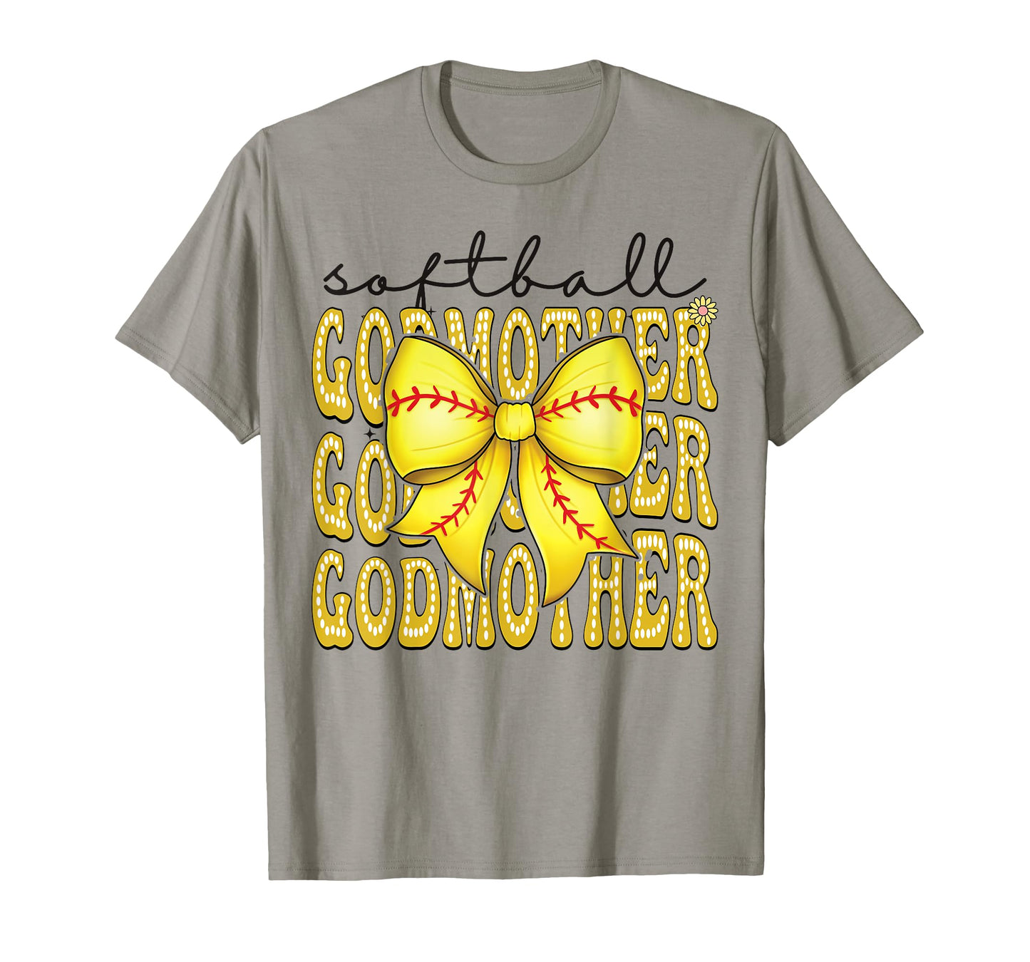 Softball GodMother Retro Softball Coquette Bow Groovy T-Shirt