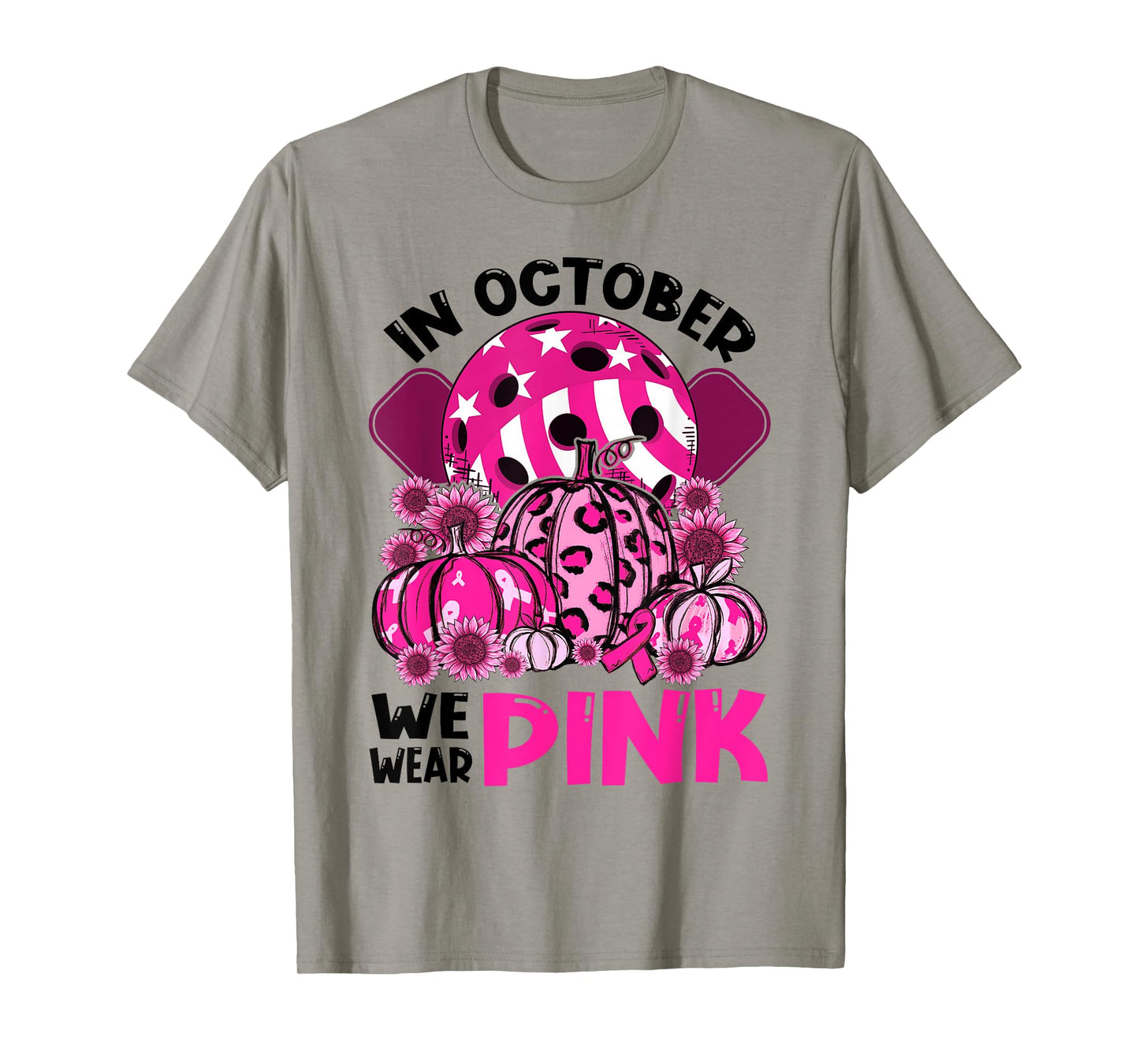 October We Wear Pink Pickleball Ball Pumpkins Breast Cancer T-Shirt