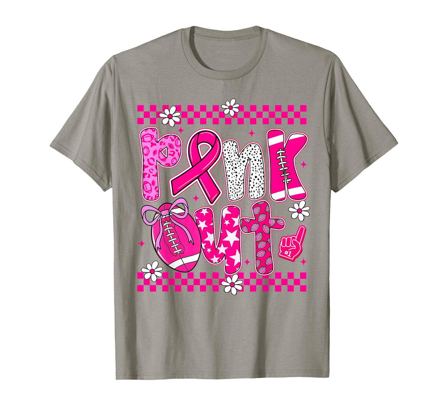 Pink Out Breast Cancer Football Coquette Bow Mom Girls Women T-Shirt