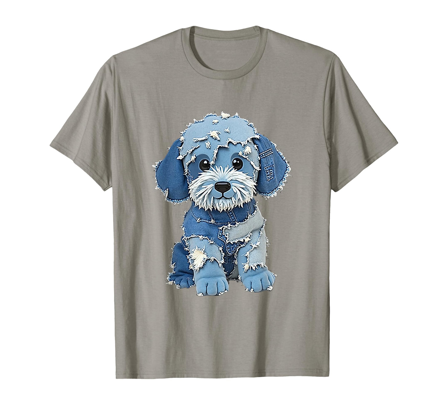 Retro Funny Denim Patch Animal Dog Print T-Shirt