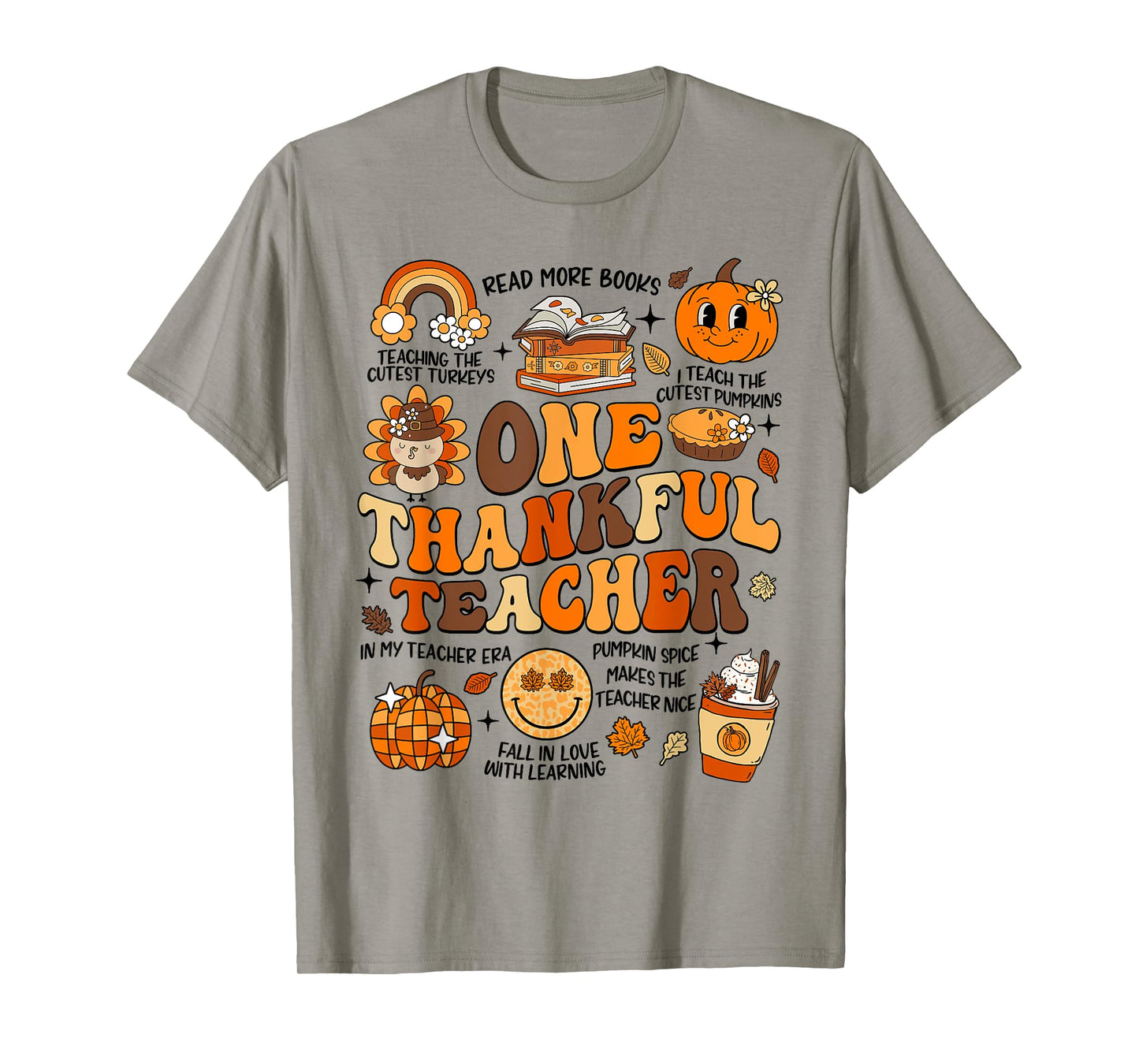 One Thankful Teacher Thanksgiving Retro Groovy Fall Teachers T-Shirt for Men Women Kids
