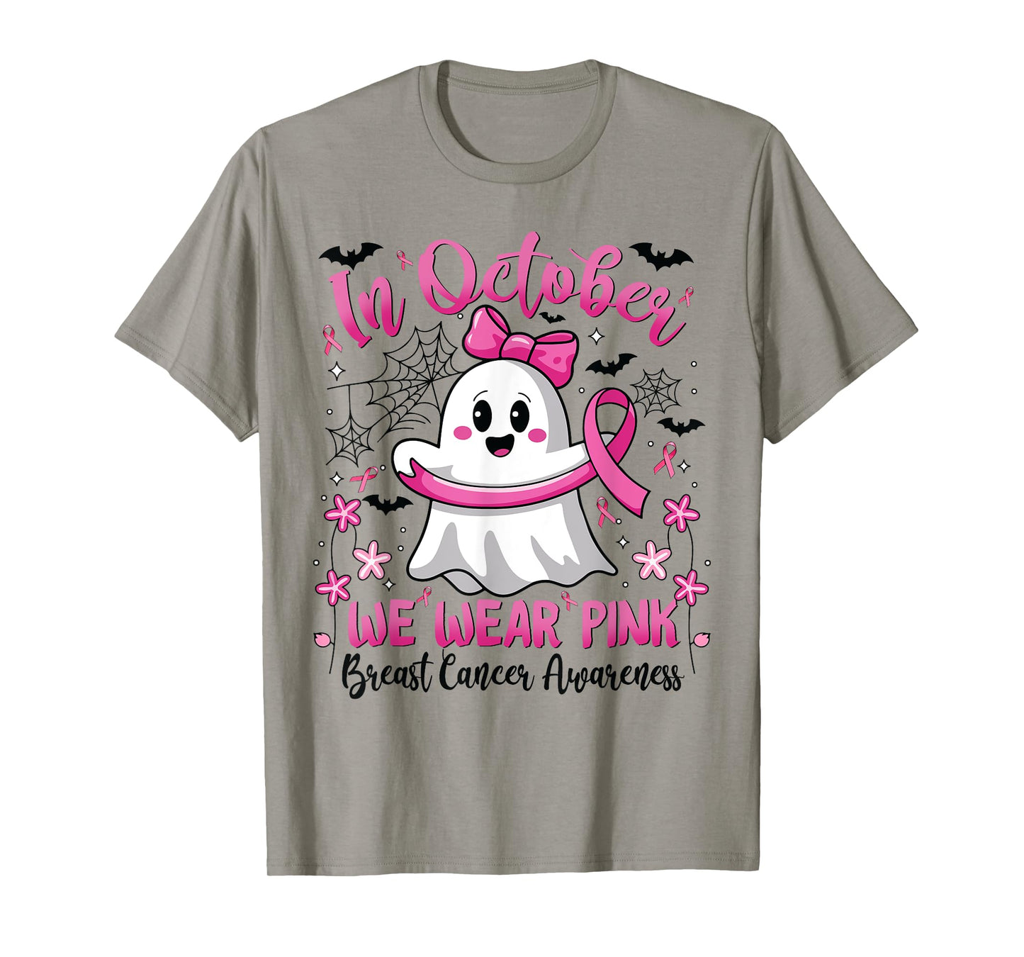 In October We Wear Pink Ghost Witch Breast Cancer Awareness T-Shirt
