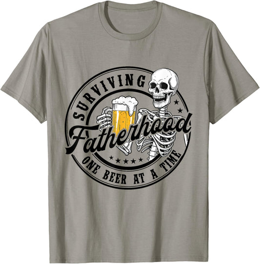Surviving Fatherhood One Beer At A Time Skeleton Dad Jokes T-Shirt