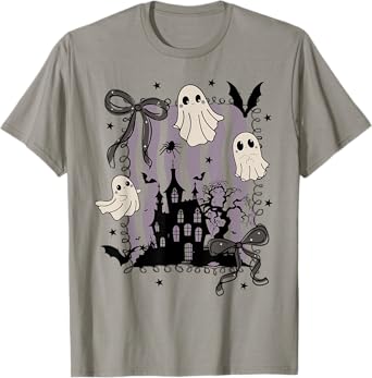 Funny Preppy Spooky Ghost Boo Coquette Bow Halloween Season T-Shirt