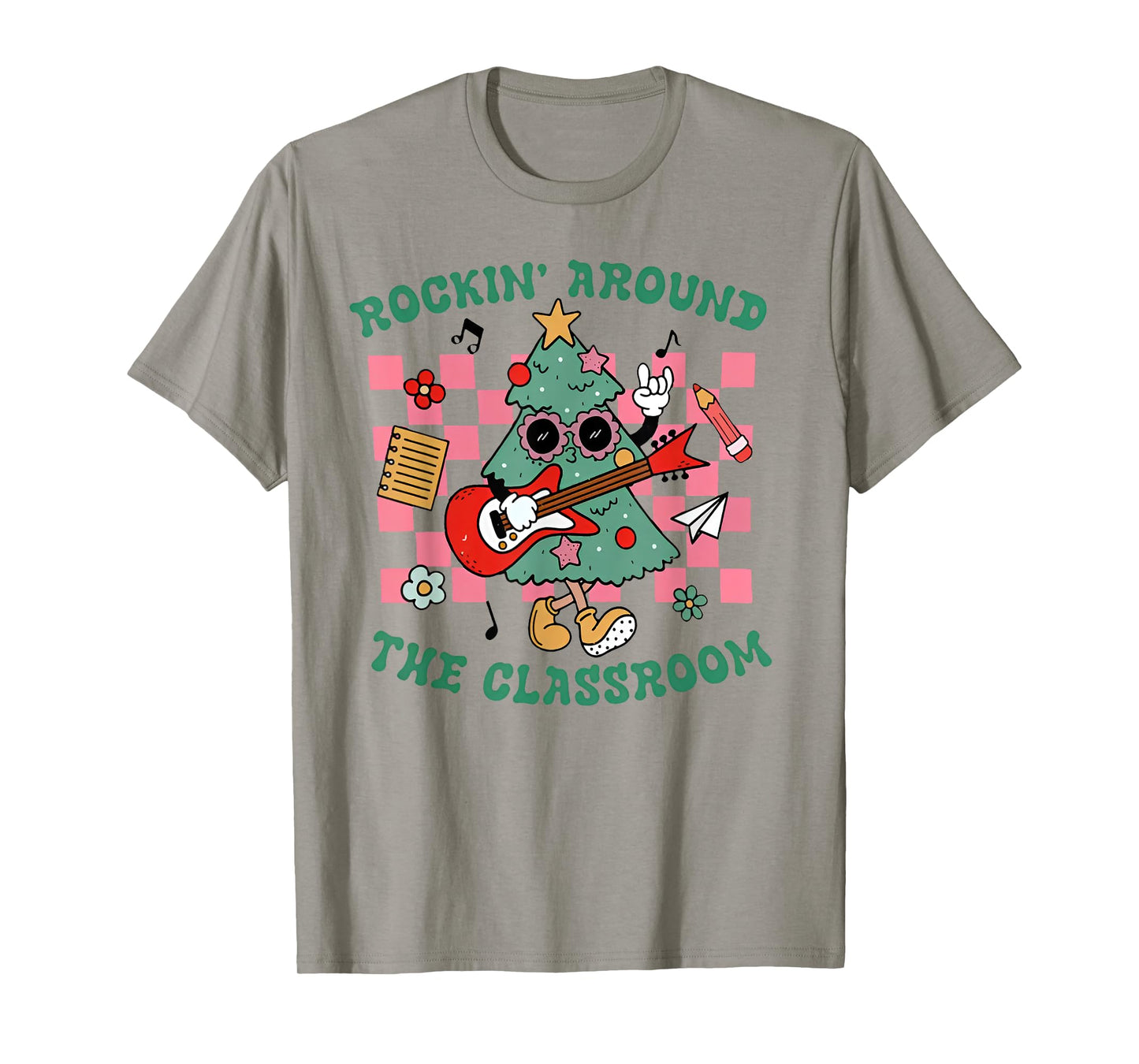 Retro Groovy Teacher Christmas Rockin' Around The Classroom T-Shirt