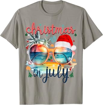 Sunglasses Christmas in July Santa Hat Summer Vacation cute T-Shirt for Men Women Kids