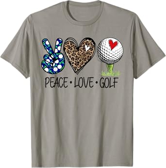 Peace Love Golf Funny Leopard Heart Golf Lovers T-Shirt