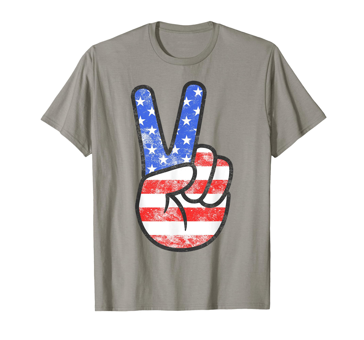 American Flag Peace Sign Hand Shirt USA 4th Fourth of July T-Shirt for Women Girls Kids Men