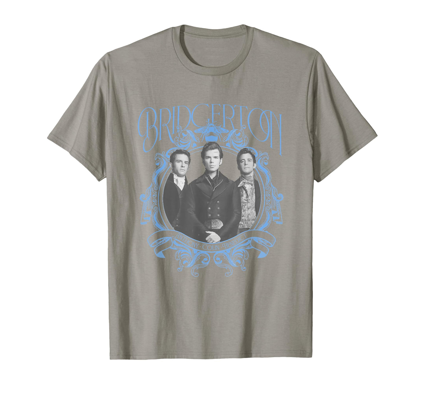 Bridgerton Vintage Chest Portrait T-Shirt - Unisex, Blue, Small, Short Sleeve, Classic Fit, Crew Collar, Polyester 65% Cotton 35%
