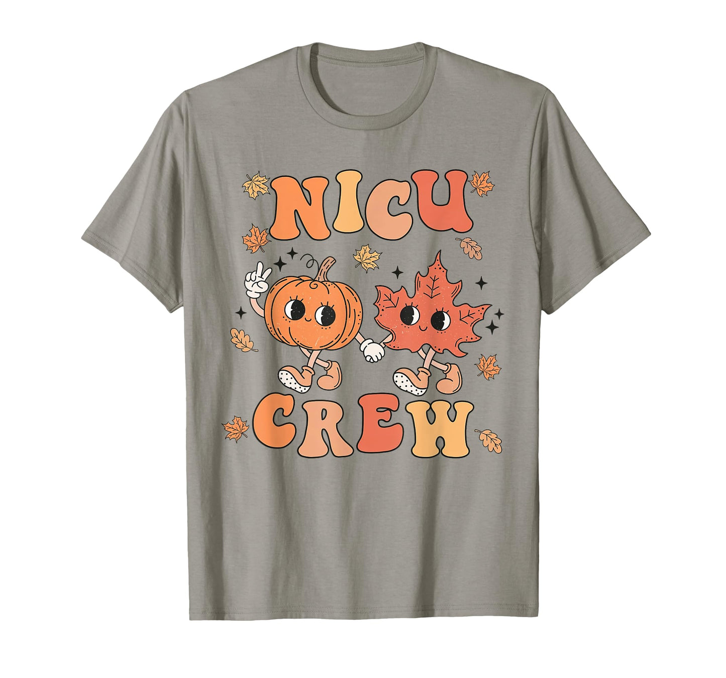 NICU Crew Pumpkin Leaf Fall NICU Nurse Halloween T-Shirt