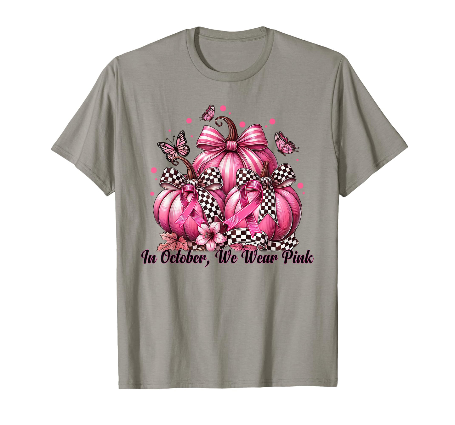 Coquette Bow Pumpkin In October We Wear Pink Breast Cancer T-Shirt