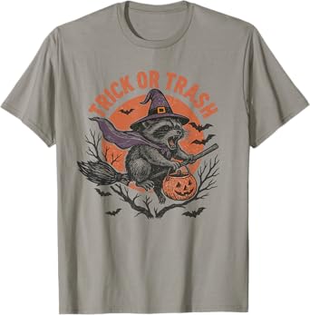 Trick or Trash Funny Raccoon Halloween Vintage Ghost Costume T-Shirt
