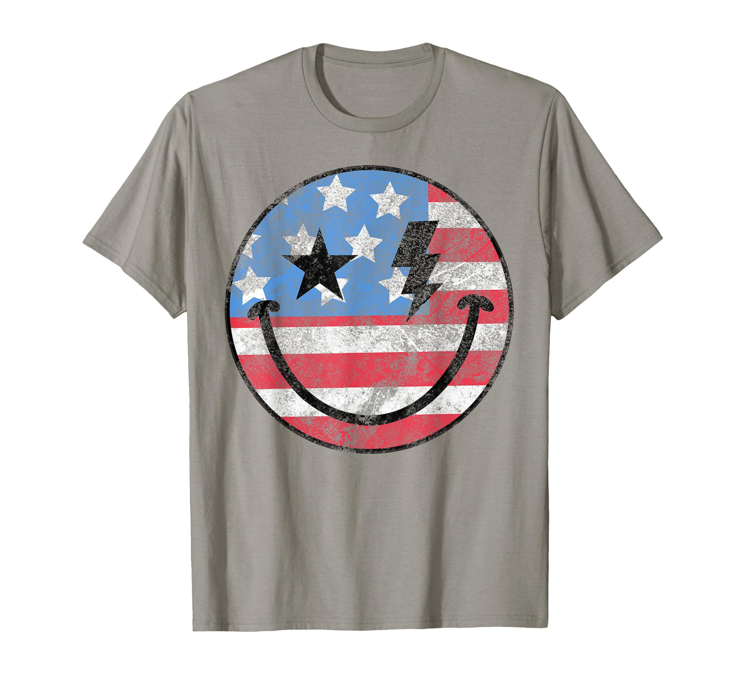 Happy 4th Of July Groovy Smile Face Red White Blue USA Flag T-Shirt