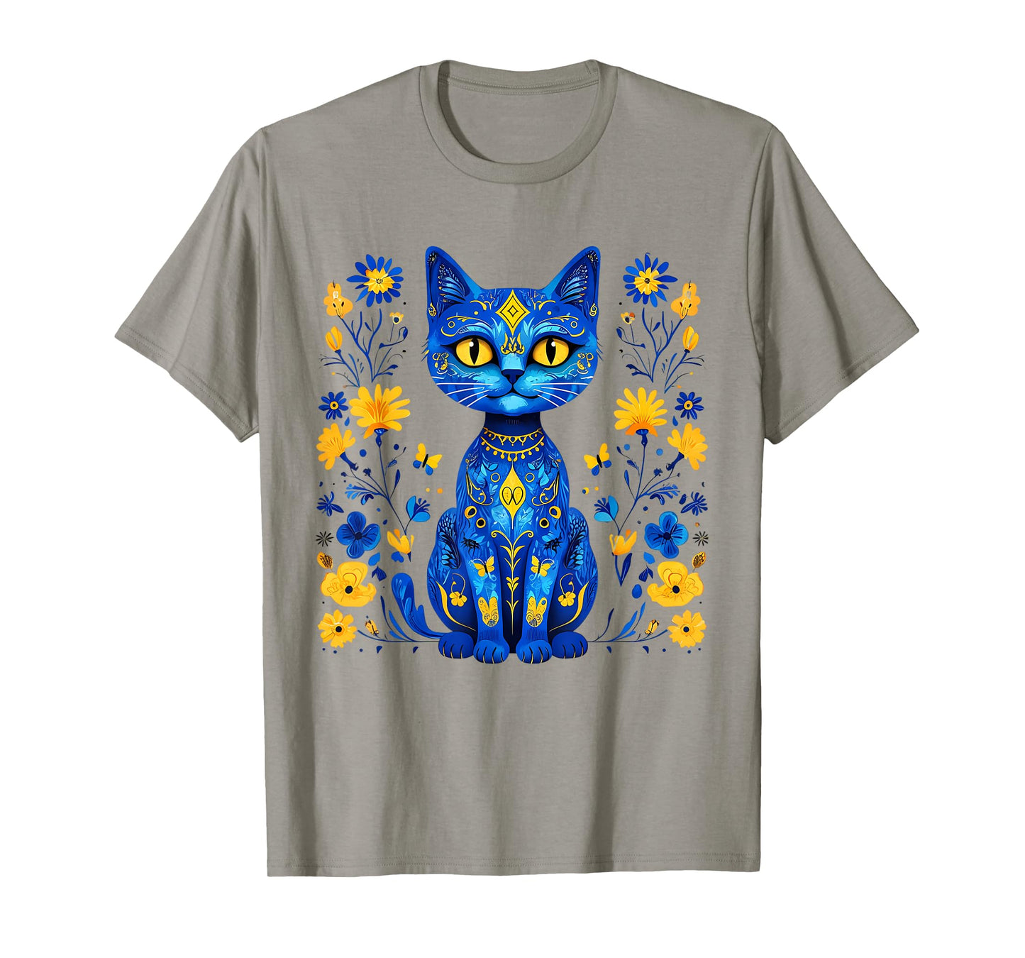 Ukraine Cat Floral Ukrainian Flag Vintage Vyshyvanka Style T-Shirt