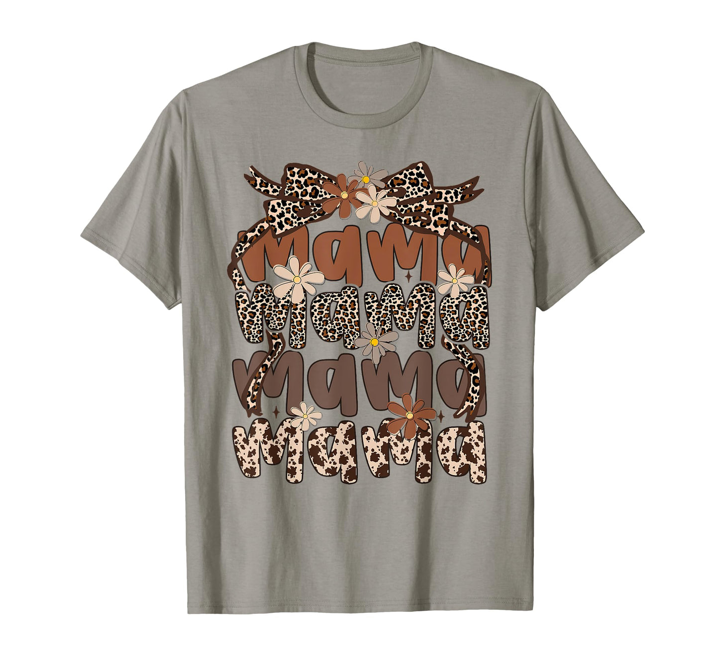 Retro Leopard Mama Cute Mom Retro Coquette Bow Mother's Day T-Shirt