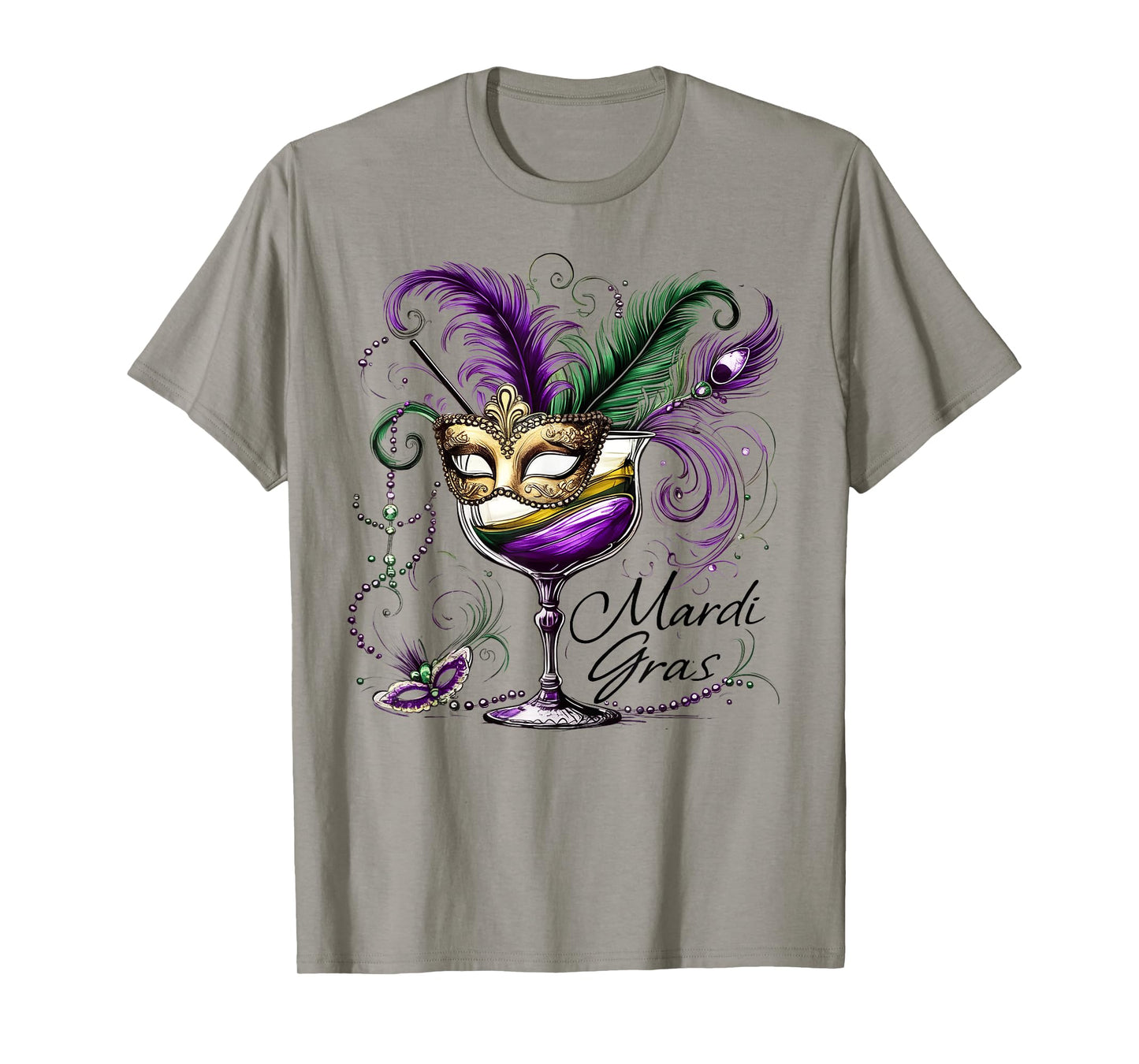 Mardi Gras Glass Of Wine Drinking Team Masked Wine Festival T-Shirt