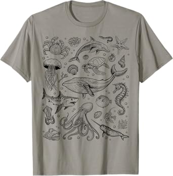 Ocean Life Dolphin Beach Fish 90s Vintage Graphic T-Shirt