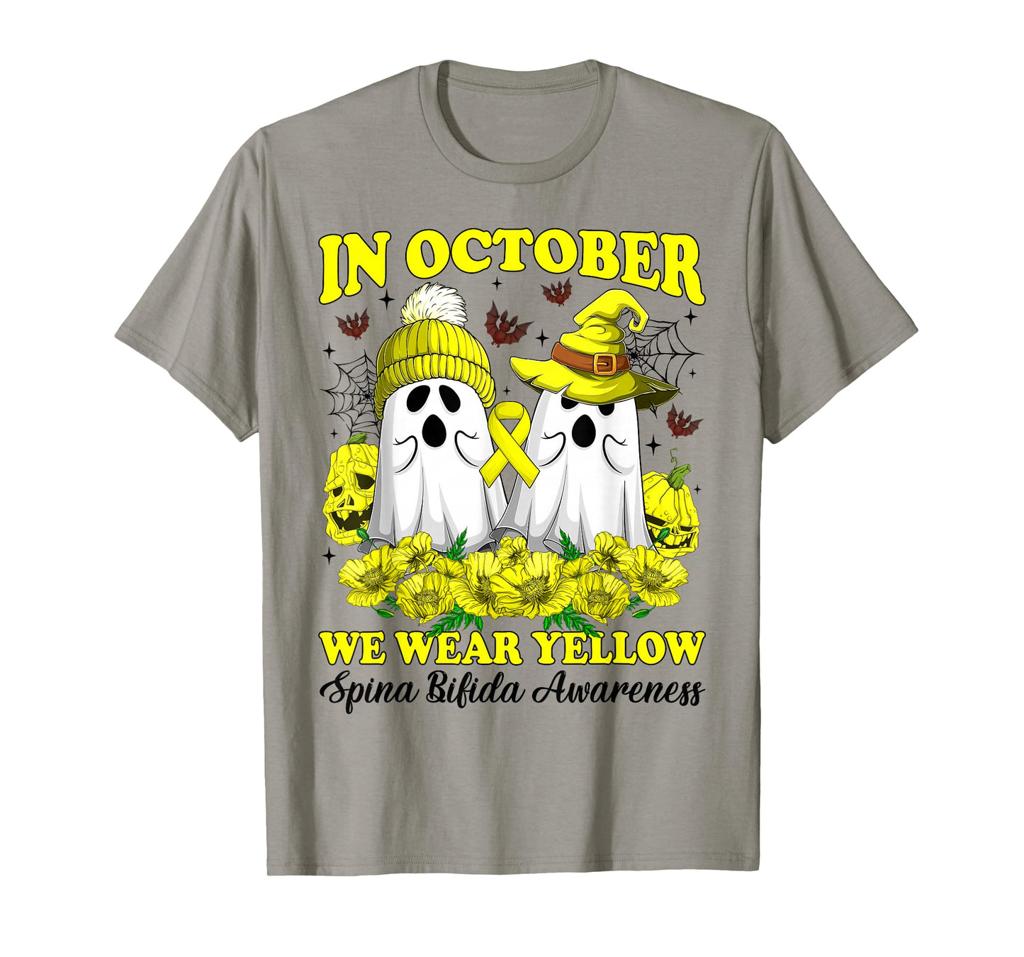 in October We Wear Yellow Spina Bifida Halloween Day Ghost T-Shirt
