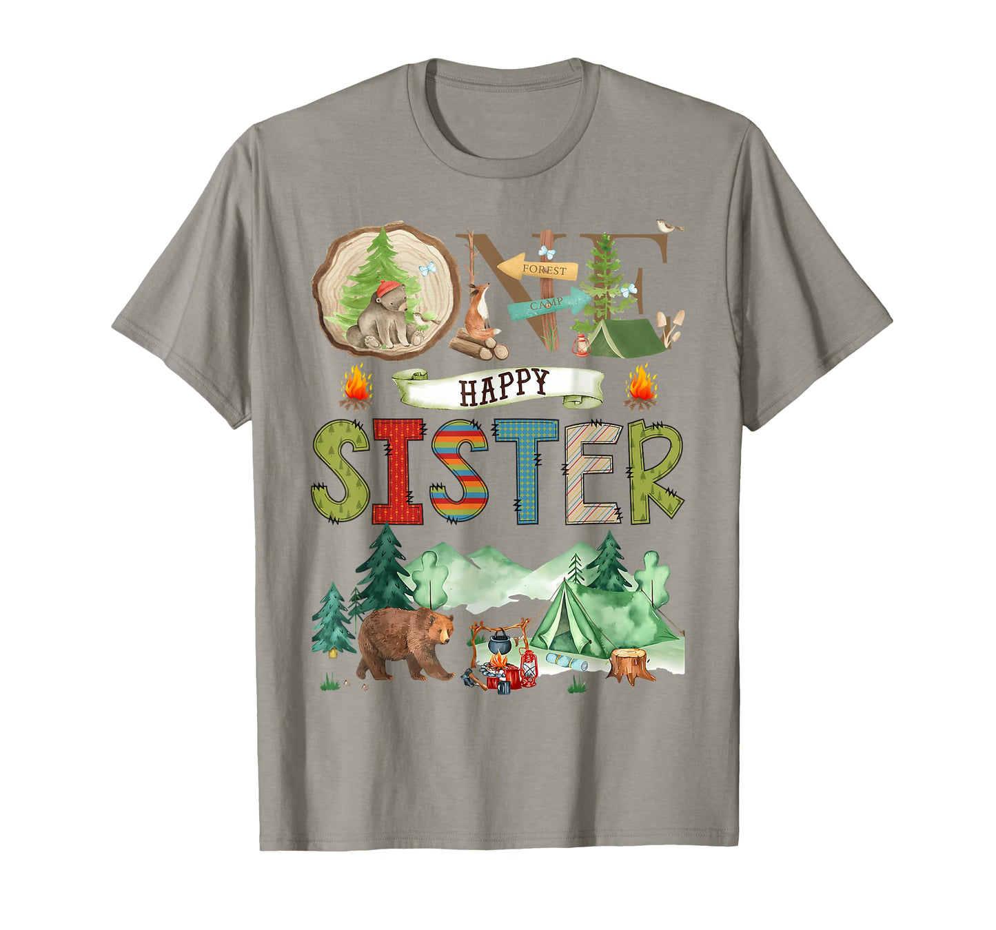 One Happy Sister Camper 1St Birthday Camping Bear T-Shirt