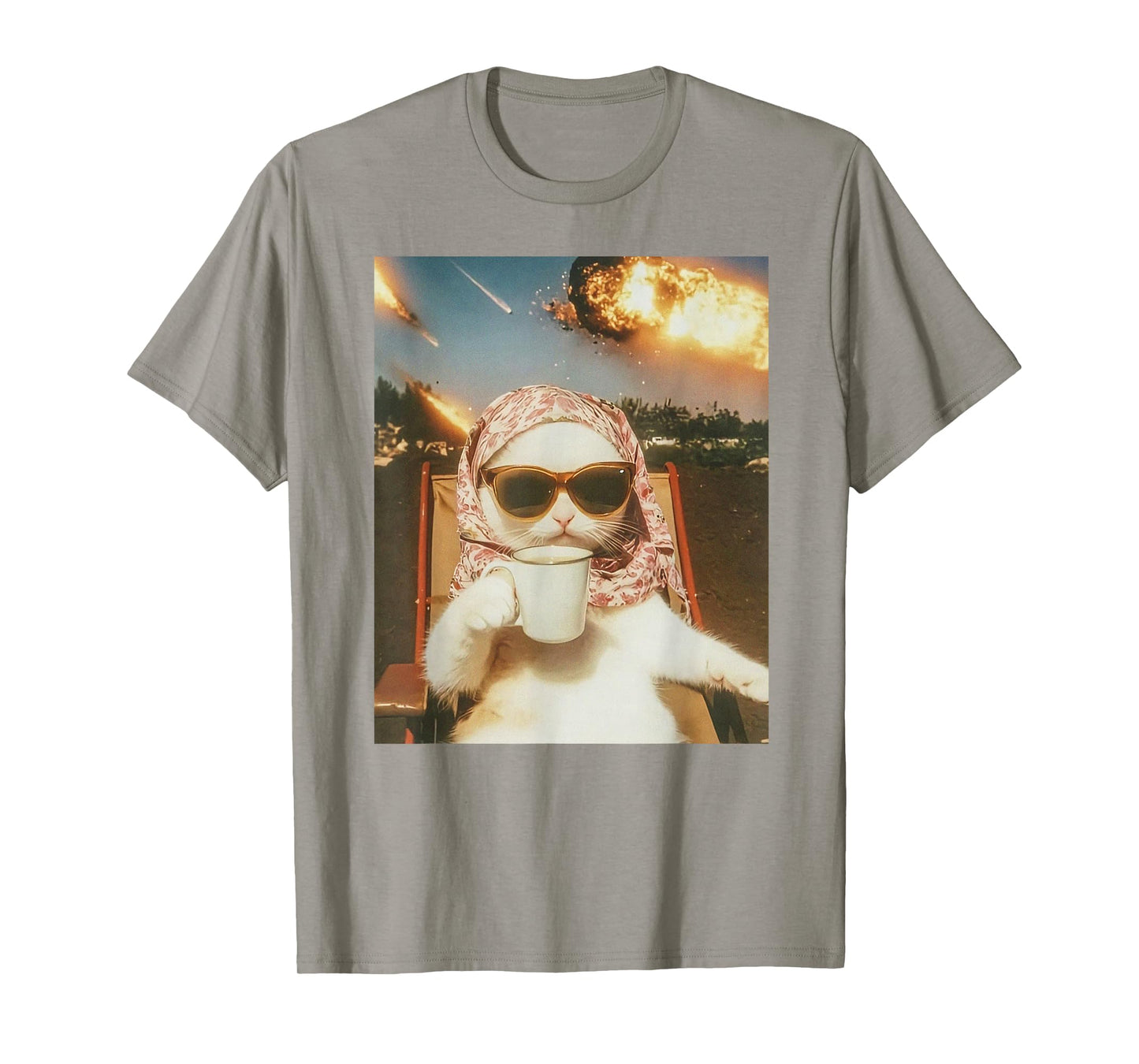 Vintage Chilling Cat with Coffee Cup T-Shirt