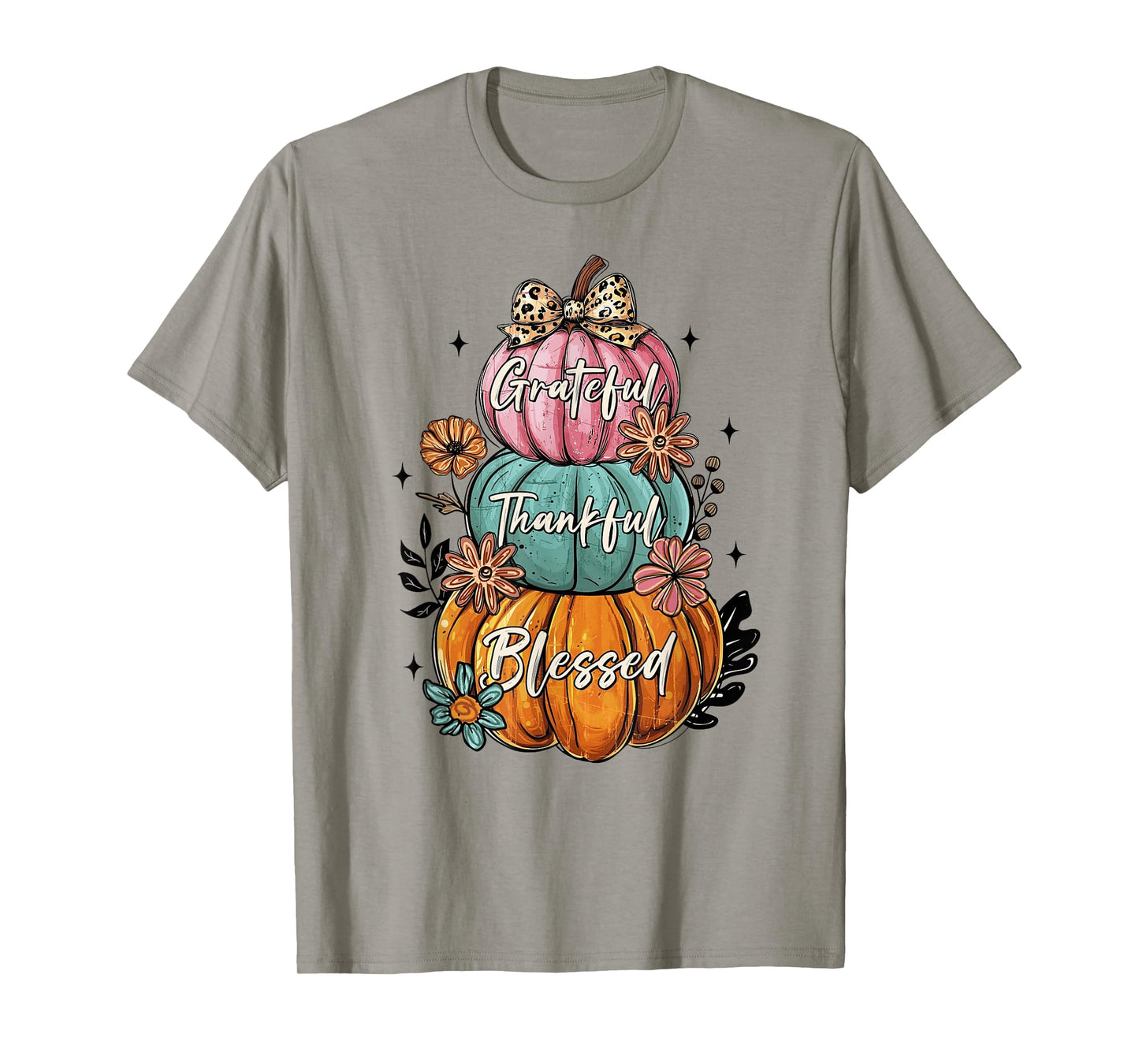 Thankful Grateful Blessed Coquette Bow Floral Pumpkin Fall T-Shirt