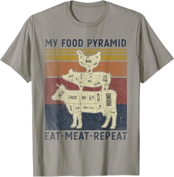 My Food Pyramid Eat Meat Repeat Retro Vintage Funny BBQ Joke T-Shirt