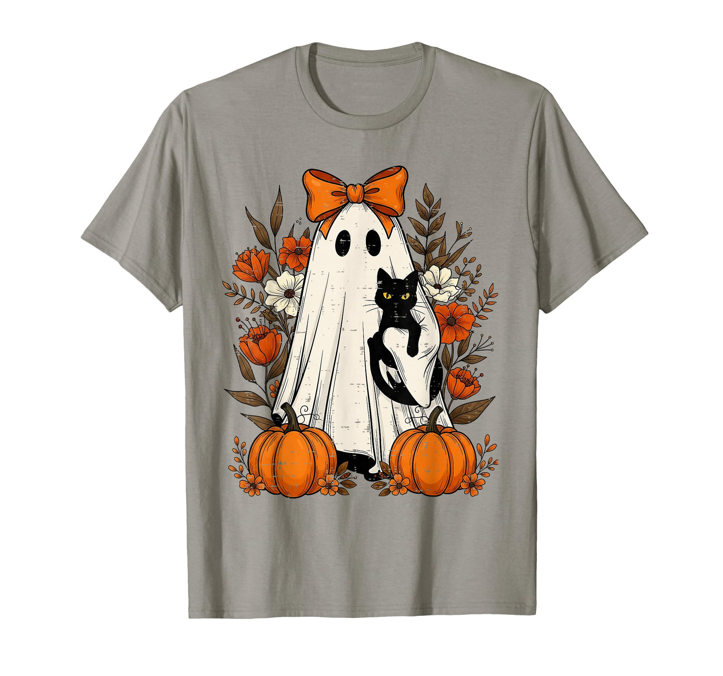 Halloween Shirts for Women Ghost Holding Black Cat Halloween T-Shirt