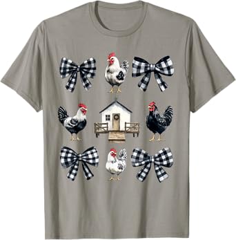 Chicken Farm Funny Aesthetic Bows Clothing Girly Womens Unisex-Kids Unisex-Adults T-Shirt Grey Small Chicken Coquette Bows Design Classic Fit