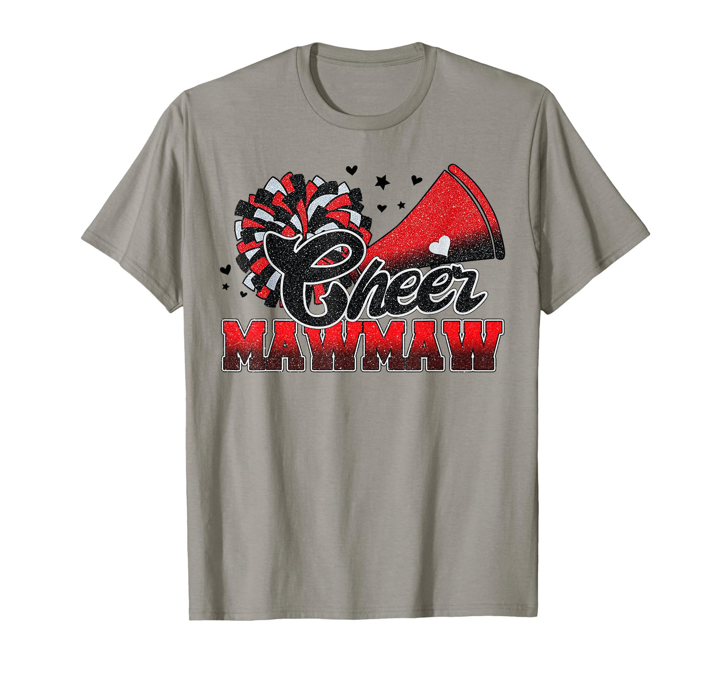 Cheer Mawmaw Cheer Leader Gift Biggest Fan Black Red Pom Pom T-Shirt