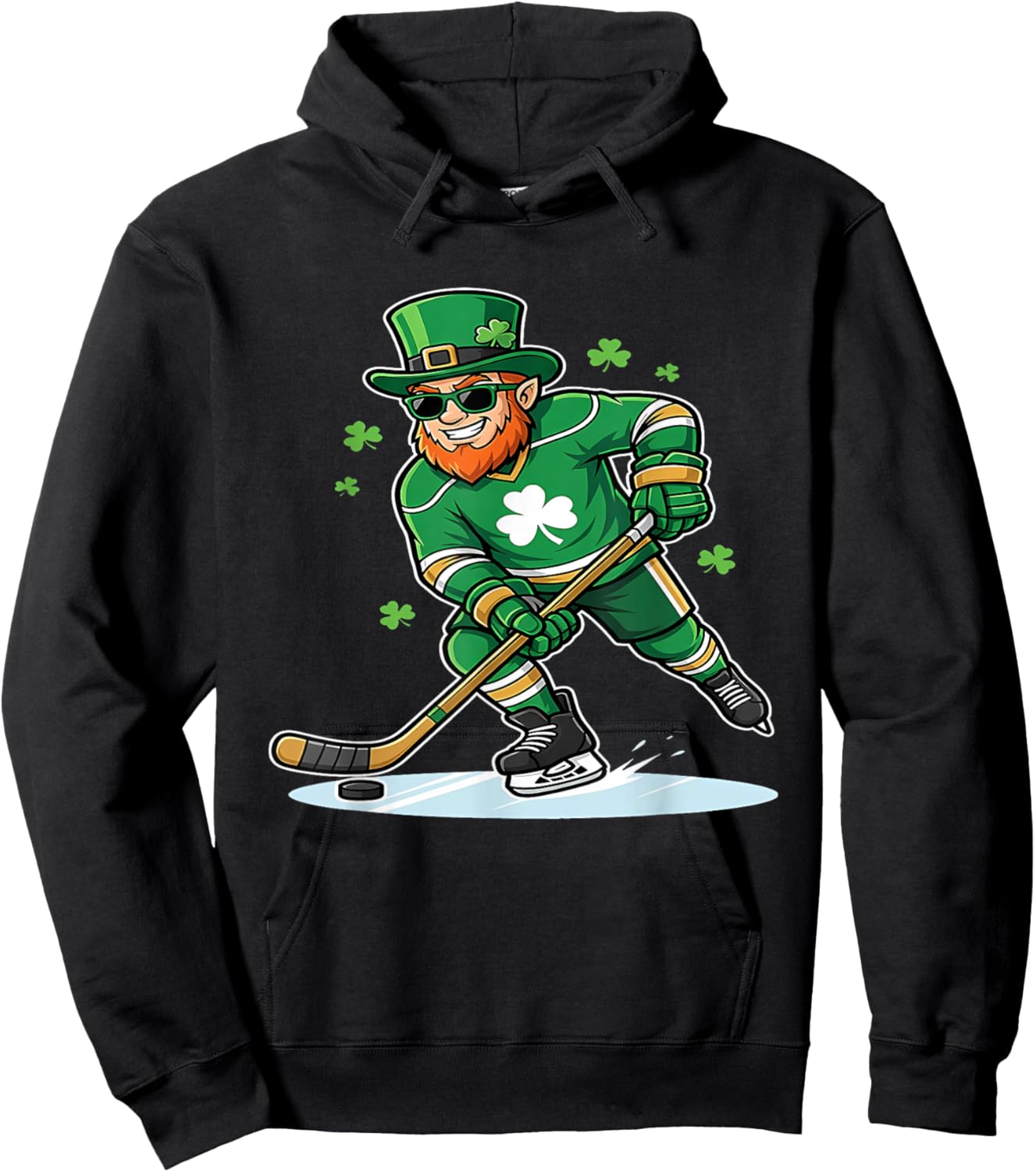 St Patricks Day Ice Hockey US Flag Saint Paddys Men Boys Kid T-Shirt Hoodie - Hoodie | Black