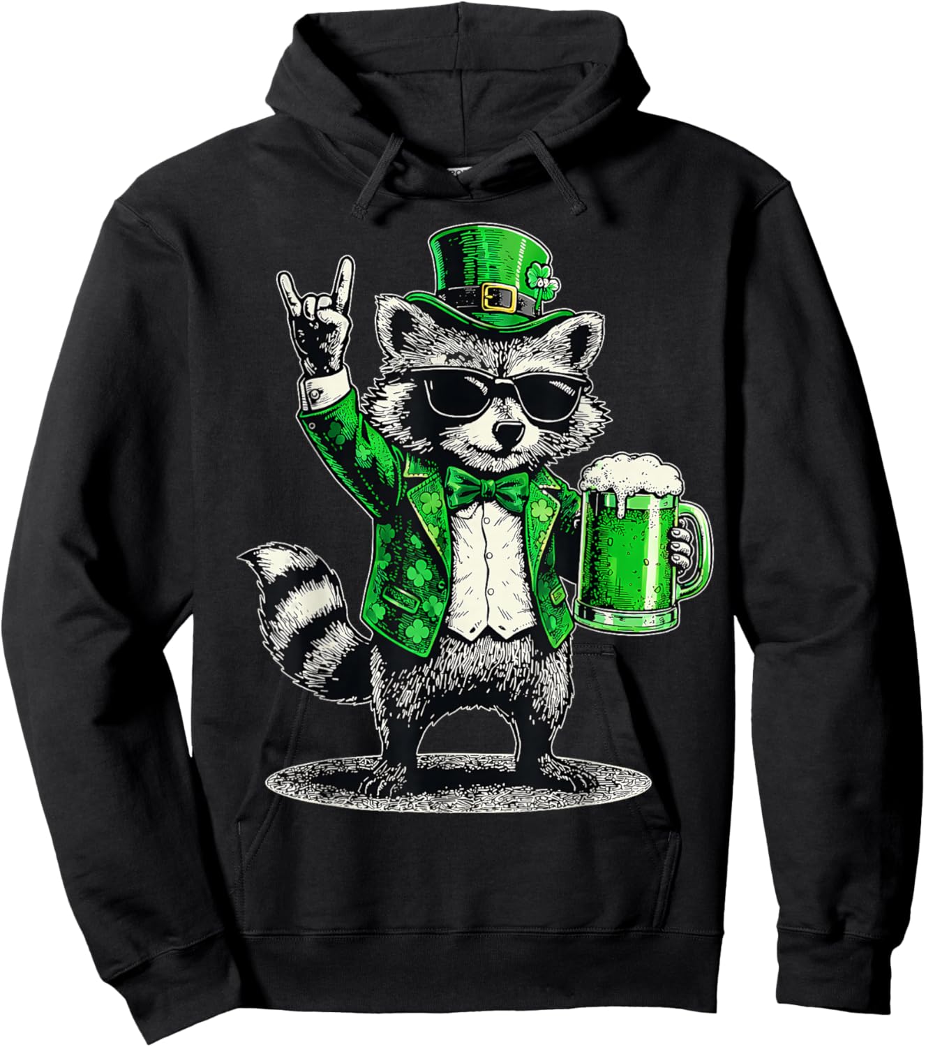 Funny Raccoon Leprechaun Beer St Patty's St Patricks Day Men T-Shirt - Hoodie | Black