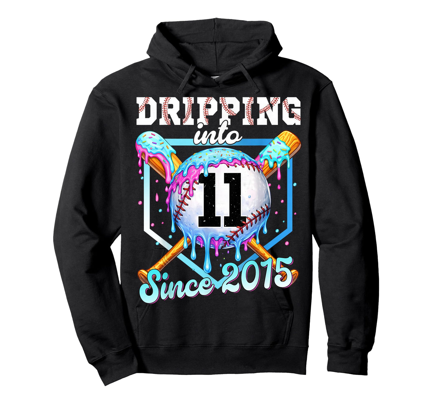 11 Years Old Baseball Ice Cream 11th Birthday Boy Since 2015 T-Shirt - Hoodie | Black