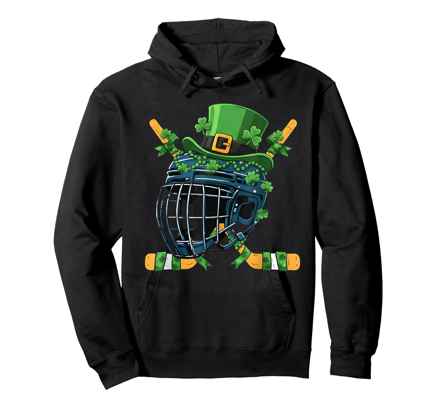 St Patricks Day Ice Hockey Helmet Saint Paddys Boys Men T-Shirt - Hoodie | Black